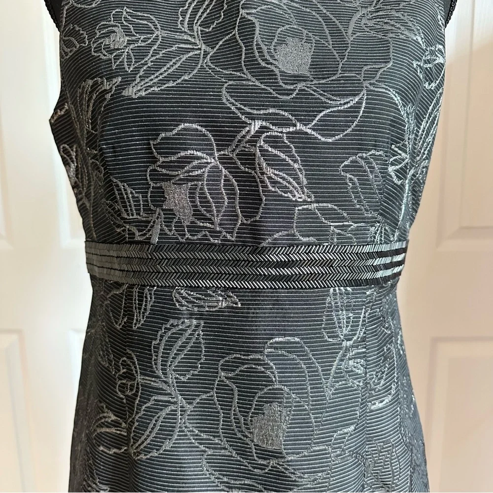 Nipon Boutique Black and Silver Floral Jacket and Cocktail Dress Set